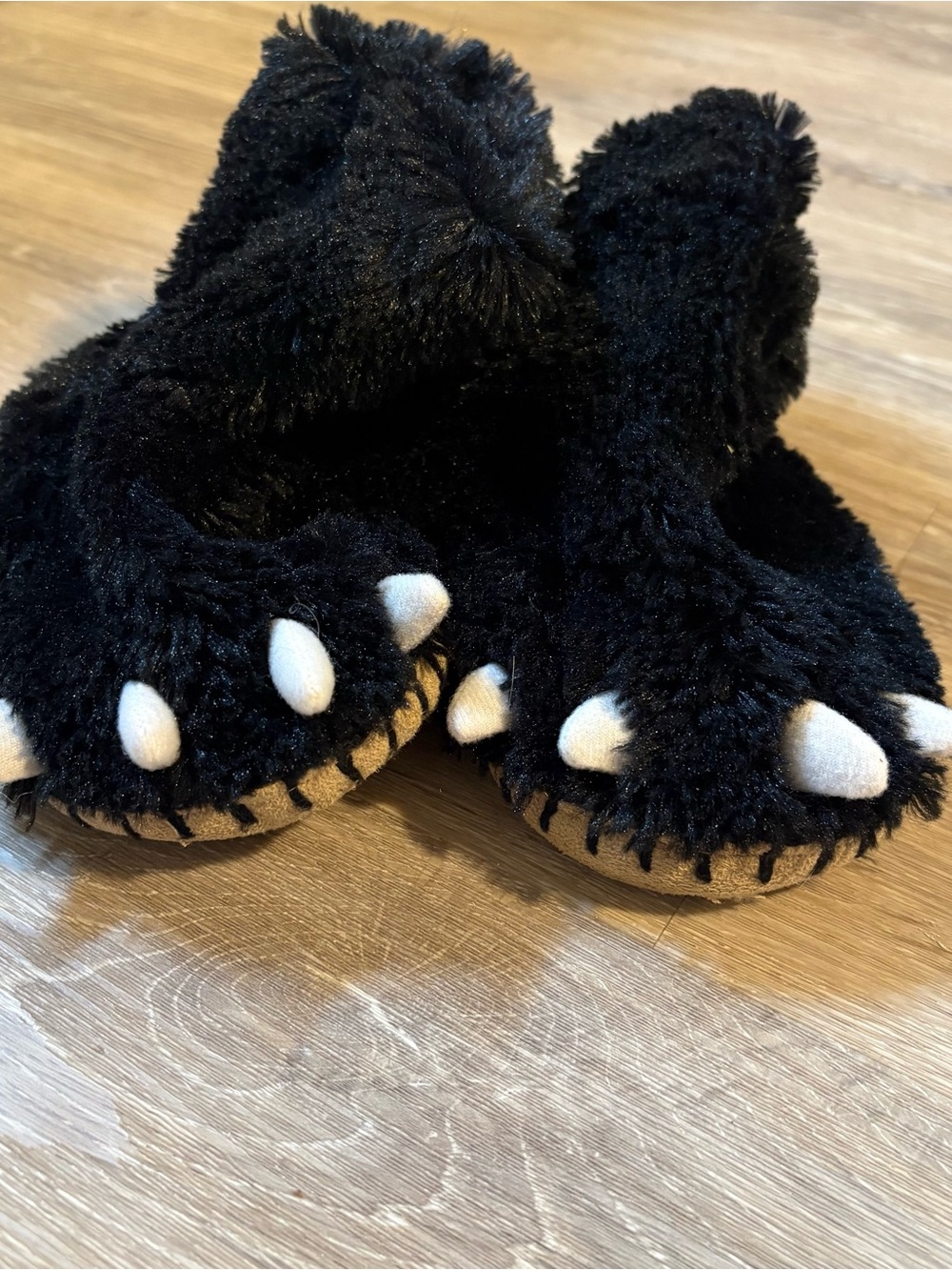 Kids Black Fuzzy Monster Paw Slippers